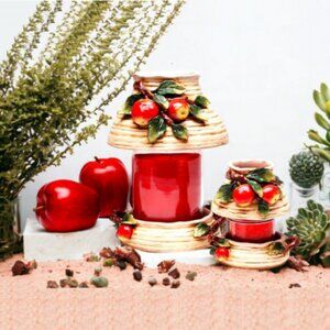 Cosmo Gifts Ceramic Apple Design Candle Jar Jade Shade & Plate Set NWT